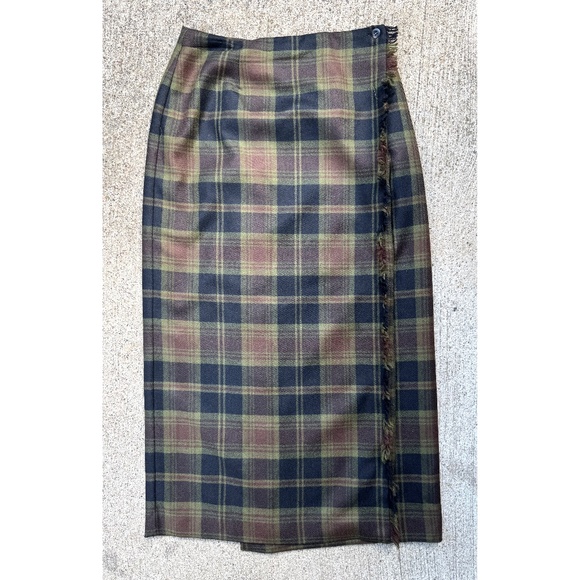 Vintage LL Bean Plaid Wool Lined Wrap Around Midi Skirt - Picture 1 of 6